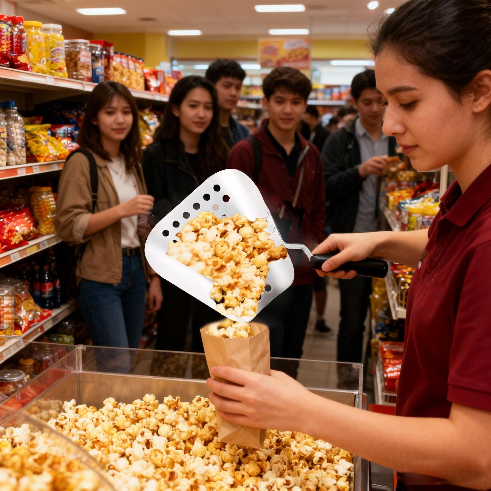 Konnwei Perforated Popcorn Scoop Stainless Steel French Fry Quick Fill Tool For Commercial Restaurant Cinema