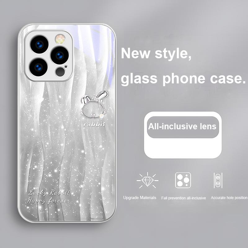 Ripple Gradient Rabbit For IPhone 16 Pro Max 15 P Lus 14 Pro 13 12 Mini 11 P Ro Max X XS 7 8 Plus 2022 Tempered Glass Phone Case