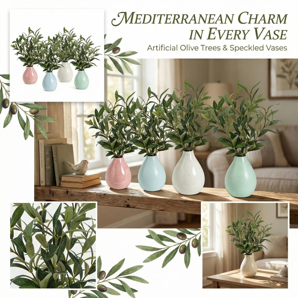 14-inch Indoor Artificial Olive Tree With Ceramic Vase
