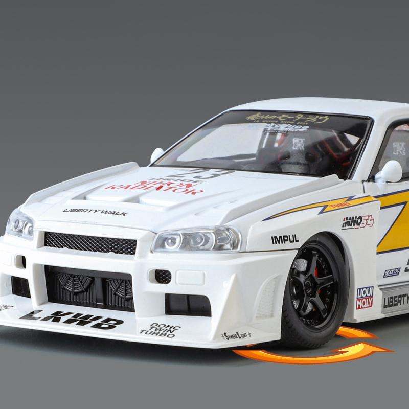 1/24 Nissan Skyline GTR R34 Silvia S15 Alloy Modified Vehicles Diecast Metal Scale Car Model  Sound and Light Childrens Toy Car Gift