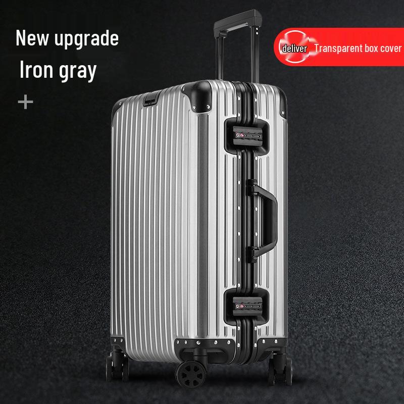 Aluminum Magnesium Alloy Trolley Case 20: Business Metal Carry-on Leather Travel Luggage