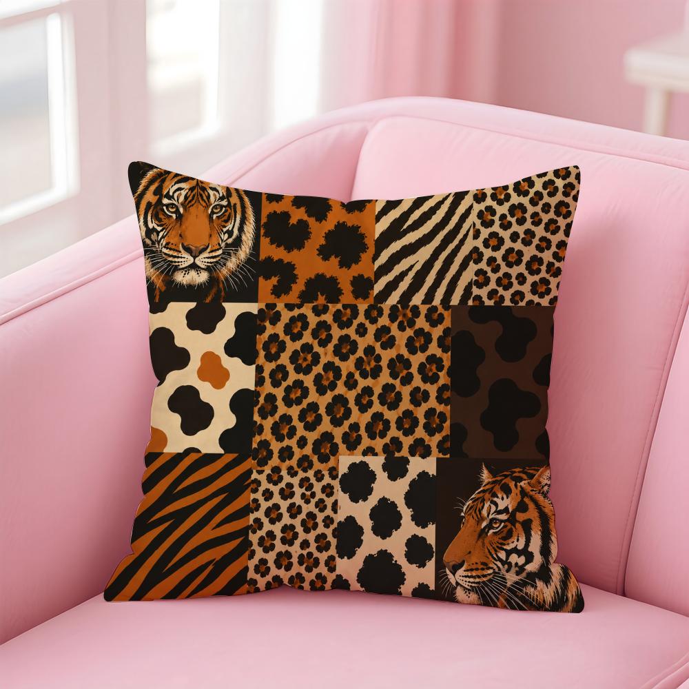 Leopard Tiger Giraffe Zebra Cushion Cover Short Plush Soft DoubleSided Printing Pillow Case Cozy Sofa Bedroom Home Decor Gift