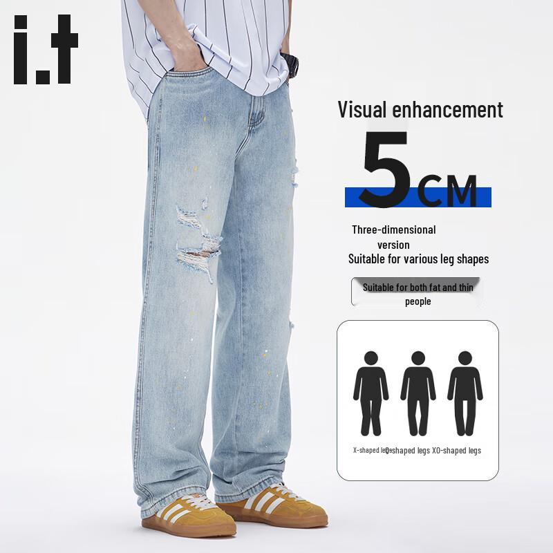 CHOCOOLATEit Men's Ripped Loose Straight-Leg Jeans
