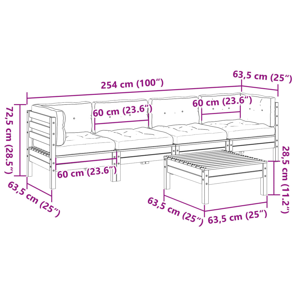 5 Piece Garden Sofa Set with Cushions Solid Douglas Fir Wood