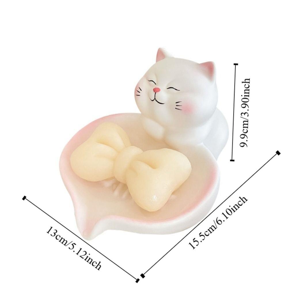 Pastel Pink White Cat Soap Dish With Drainage Soap Container Lucky Cat Soap Case  Household Use