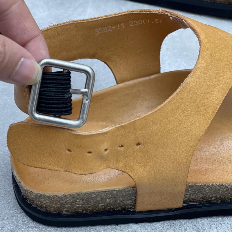 Fashion GKTINOO Handmade Genuine Leather Flat Sandals For Summer 2025 New Solid Color Square Buckle Simple Soft Cowhide Women's Shoes