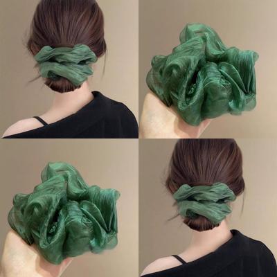 Retro Mesh Large Intestine Hair Band Women'S High-Grade Sensual Low Ponytail Flower Hair Rope High Elasticity Durable Hair Tie Rope