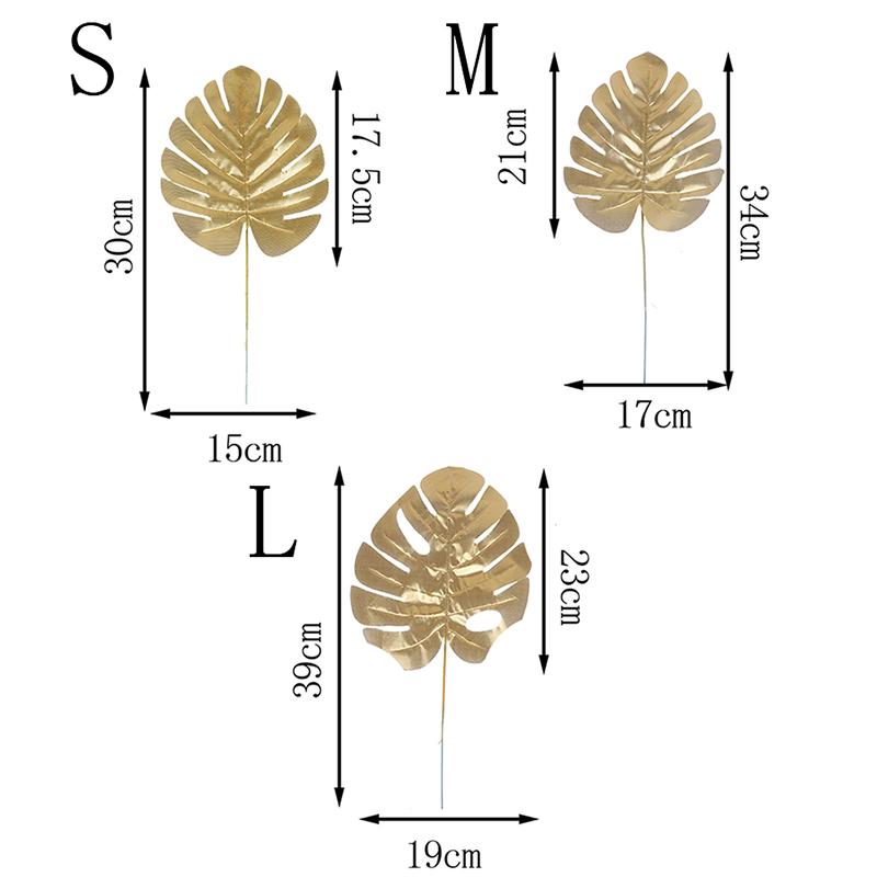 12 stk gull Kunstige falske palmeblader grønne planter Hjem bryllup DIY dekorasjon