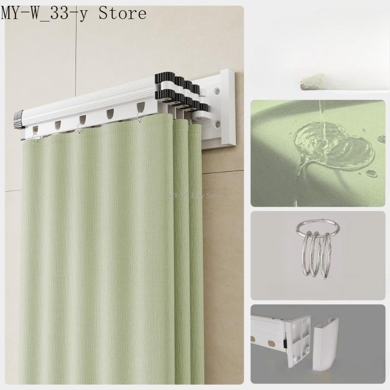 Foldable Waterproof Shower Curtain with Suction Cups No Drilling for Bathroom Partition Dry and Wet Separation EVA Curtain