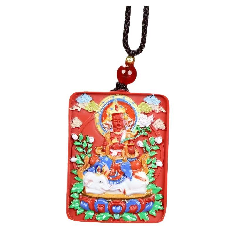 Twelve Zodiac Red Sand Cinnabar Thangka Amulet Necklace