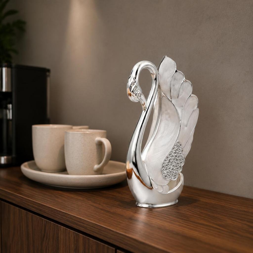 Schwan Löffelhalter Metallisches Finish Schwan Dessertlöffel Organizer Besteckset Strass Tischgeschirr Geschenkidee für Tischdekoration
