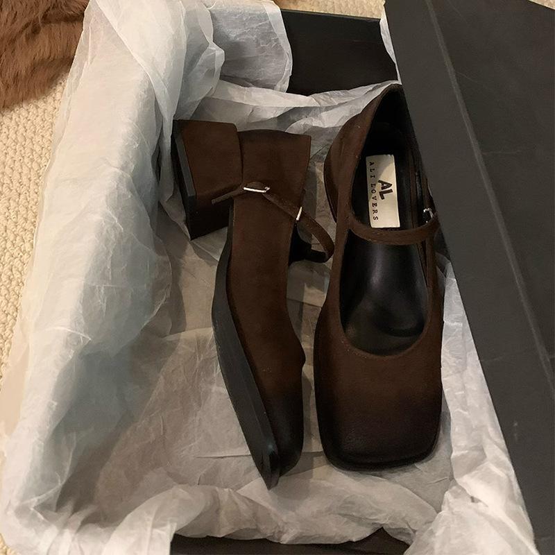 Medium and high-end French versatile heel buckle spring thick heel 2025 retro Mary Jane shoes single shoes women's polishing new models