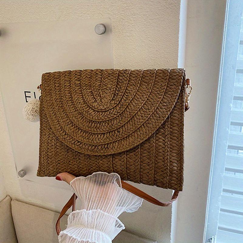 

Летний пляжный клатч ручной работы из соломы, элегантная женская повседневная сумка через плечо со съемным плечевым ремнем