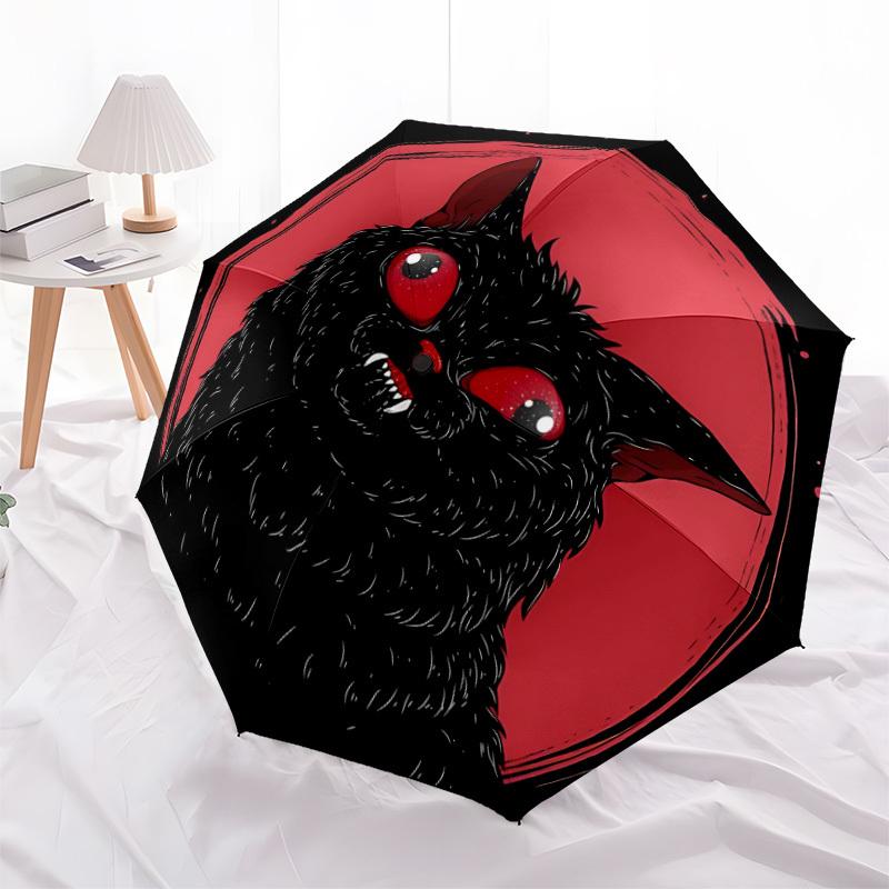 1 Stück Schwarze Katze Mond Automatisches Öffnen/Schließen Regenschirm Kompakter Faltregenschirm, Ganzjahres-Tragbarer Regenschirm für Damen/Herren F1124257