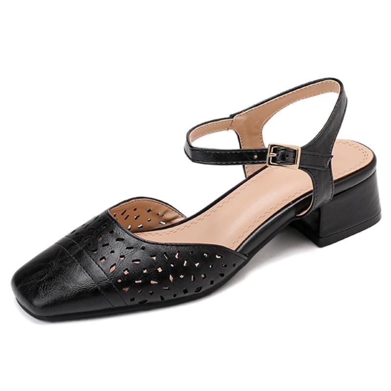 Eleganckie Damskie Sandały Letnie Buty 2025 Modne Niskie Obcasy Zamknięty Nosek Czarne Brązowe Obuwie Buty Damskie Wygodne