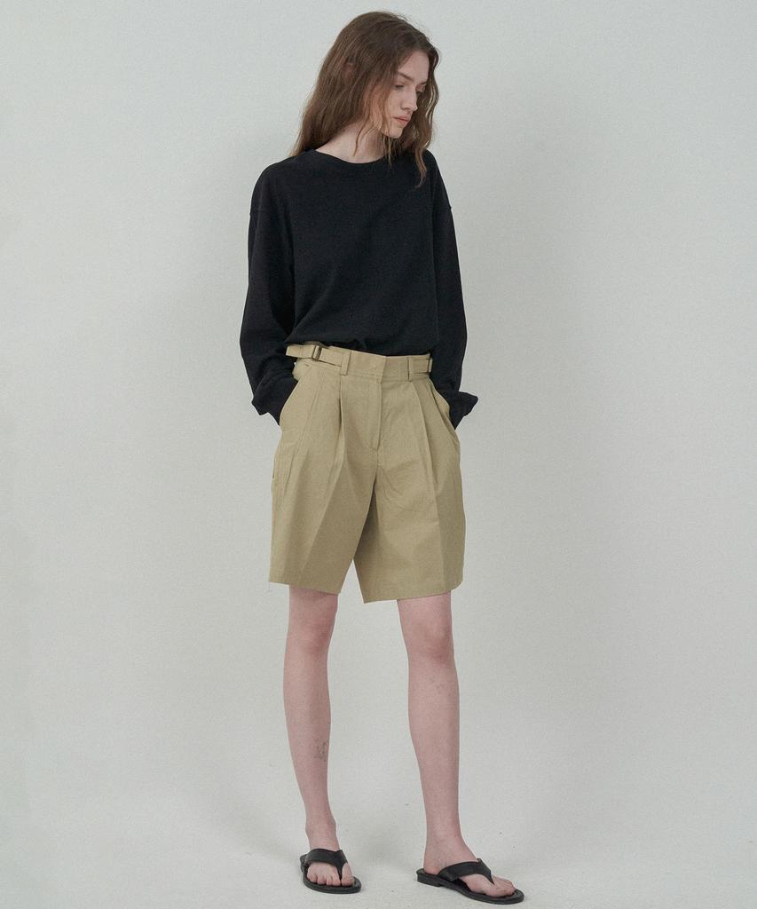 MOTT Cotton Buckle Shorts-Khaki-Beige