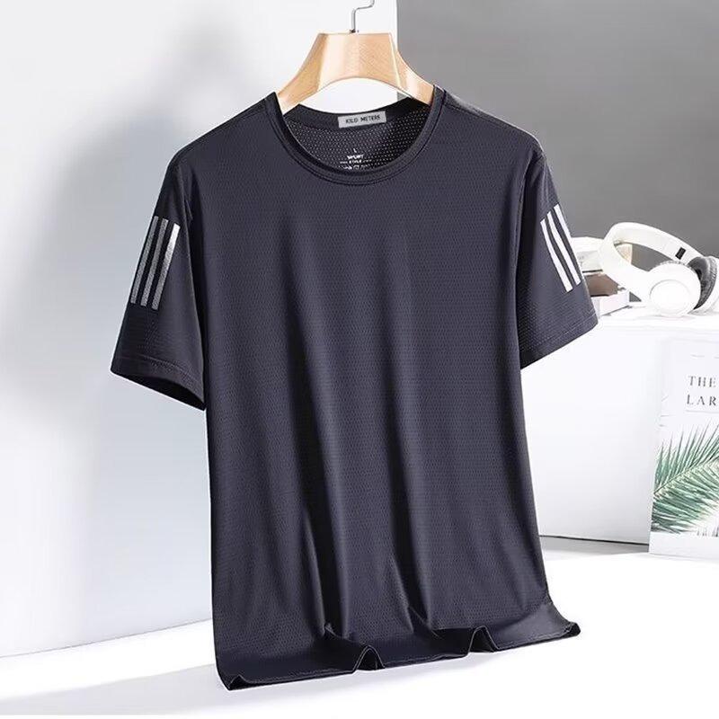 Ice silk short-sleeved T-shirt men's summer loose large size round neck short-sleeved men's sports casual quick-drying top versatile