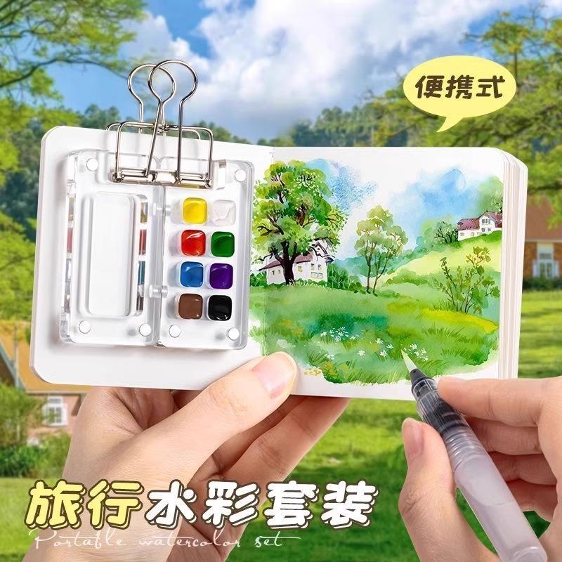 Cutie mini acuarelă acrilică, tablă de desen mică, registru portabil, schiță, pictură de călătorie, caiet de desen