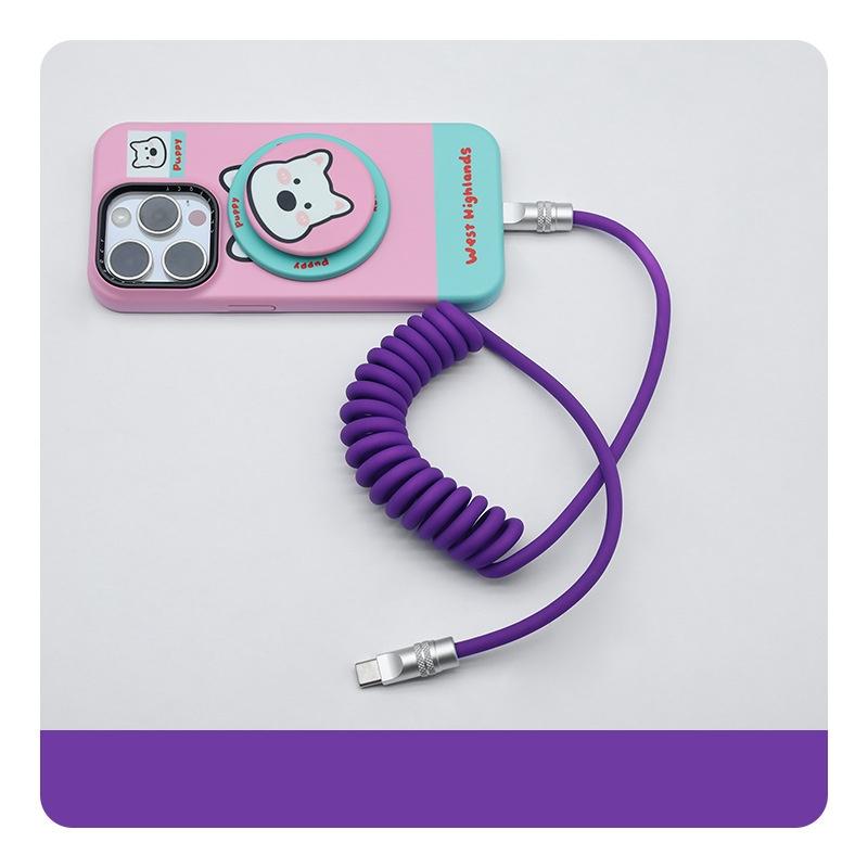 CarPlay Car Fast Charging Silicone Spring Data Cable Is Suitable for iPhone 17 Android Fast Charging Cable