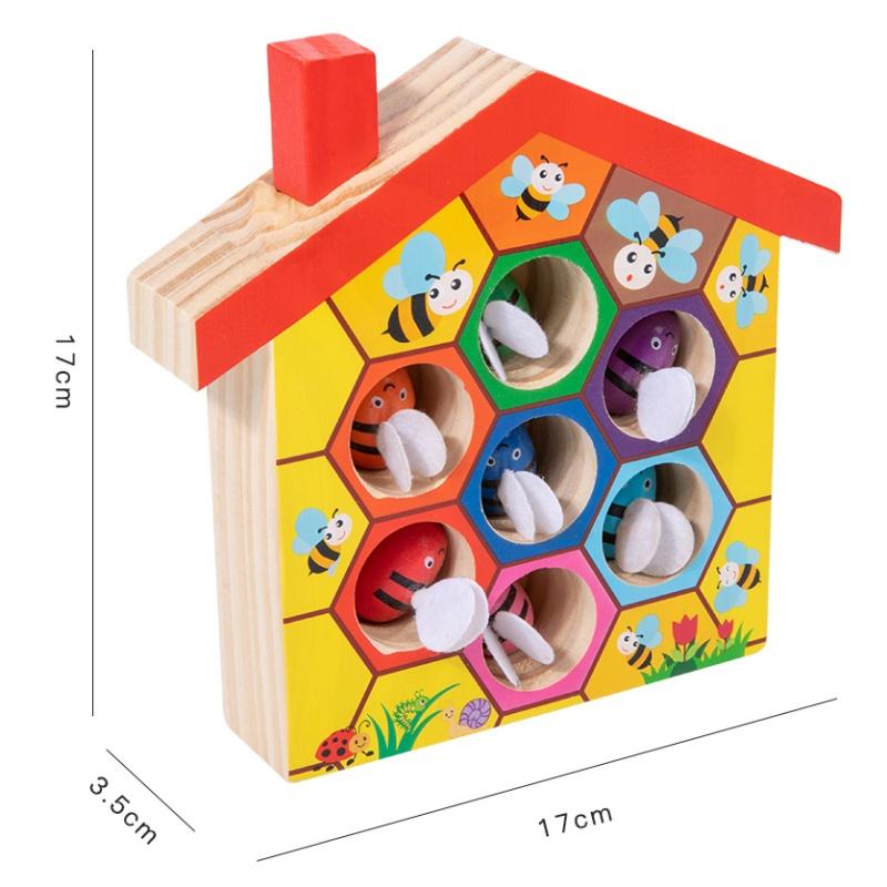 Montessori Bee Trap Game Wooden Bee House Clamp Bee To Hive Matching Game Color Sorting Puzzle Fine Motor Training Game for Kids