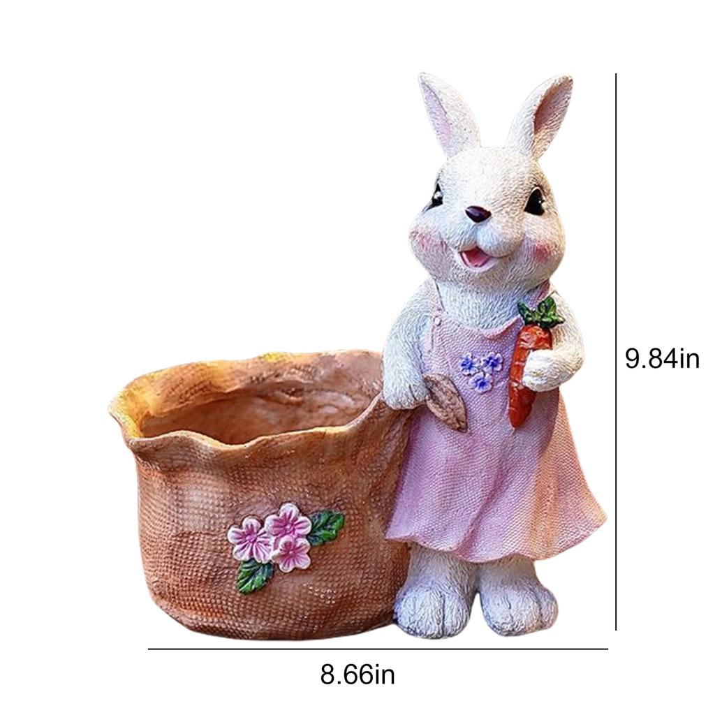 Bunny With Carrot Flower Pot Reusable Cartoon Spring Flower Pot Resin Animal Succulents Holder for Home Festival Decoration