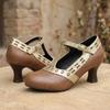 Women T-Strap Pumps  Kitten High Heels Cutout PU Shoes Small Oversize Plu Size 32 50