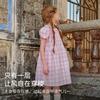 Davidella Girls' Pure Cotton Plaid Dress Summer Dress New Children's Dress, Medium Size Princess Dress for Children