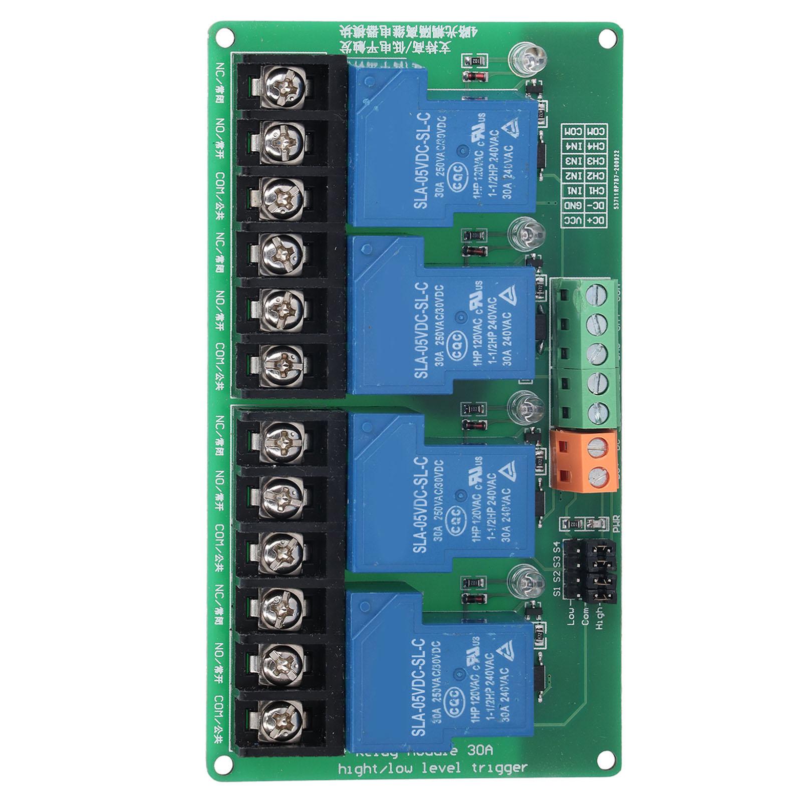 

Релейний модуль 4 канали 30А Високий Низький рівень Струмовий релейний модуль з ізоляцією Оптопара 5В