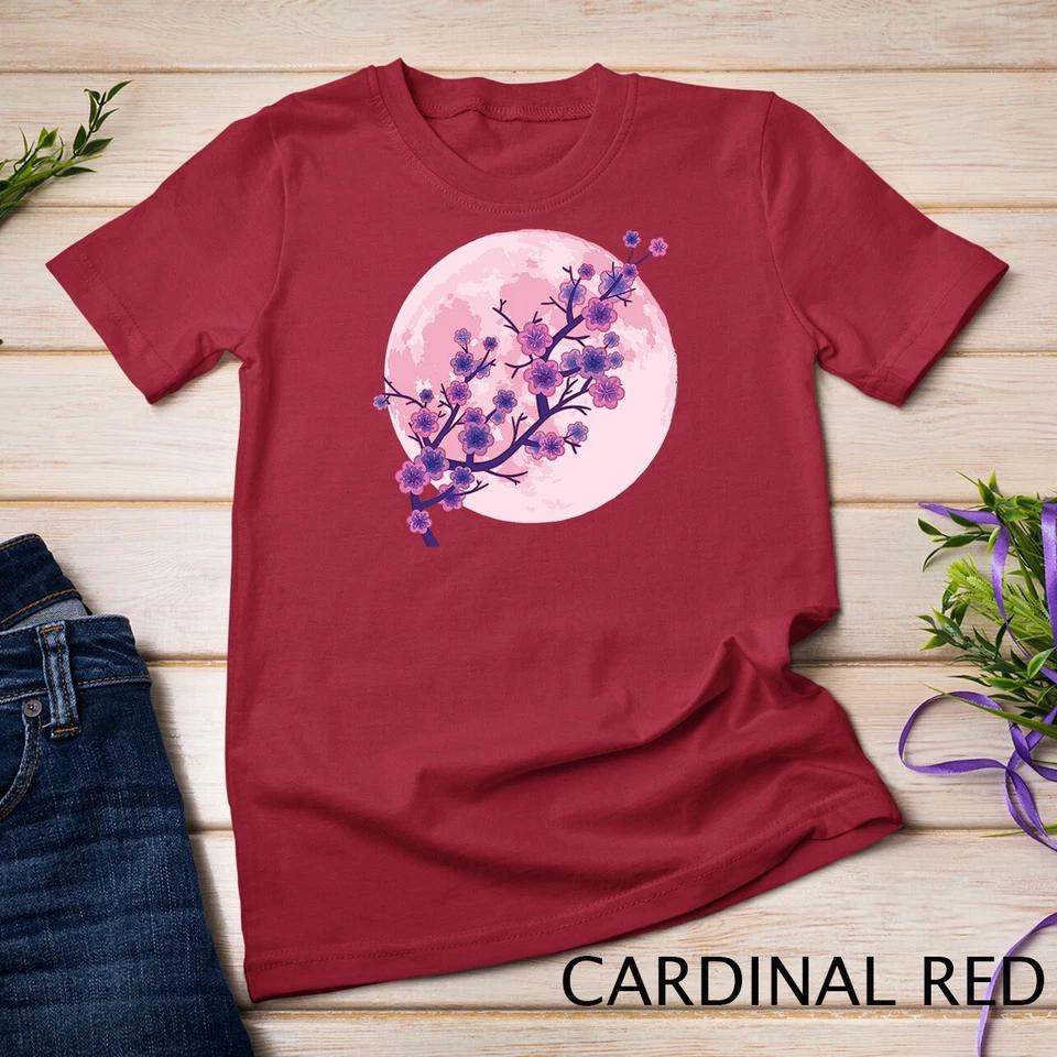 Japanese Aesthetic Pink Moon Cherry Blossom Sakura Flowers Unisex T-shirt 2 2XL