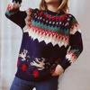Women's New Year's Christmas Sweater with Thick Shoulder Sleeves, Reindeer Christmas Tree Gold Thread Pullover Sweater 3504