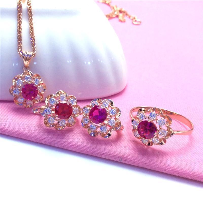 Purple Gold Plated Rose Gold Flower Egg Surface Redstone Earrings Light Luxury Temperament Design Colored Gold Women'S Earrings