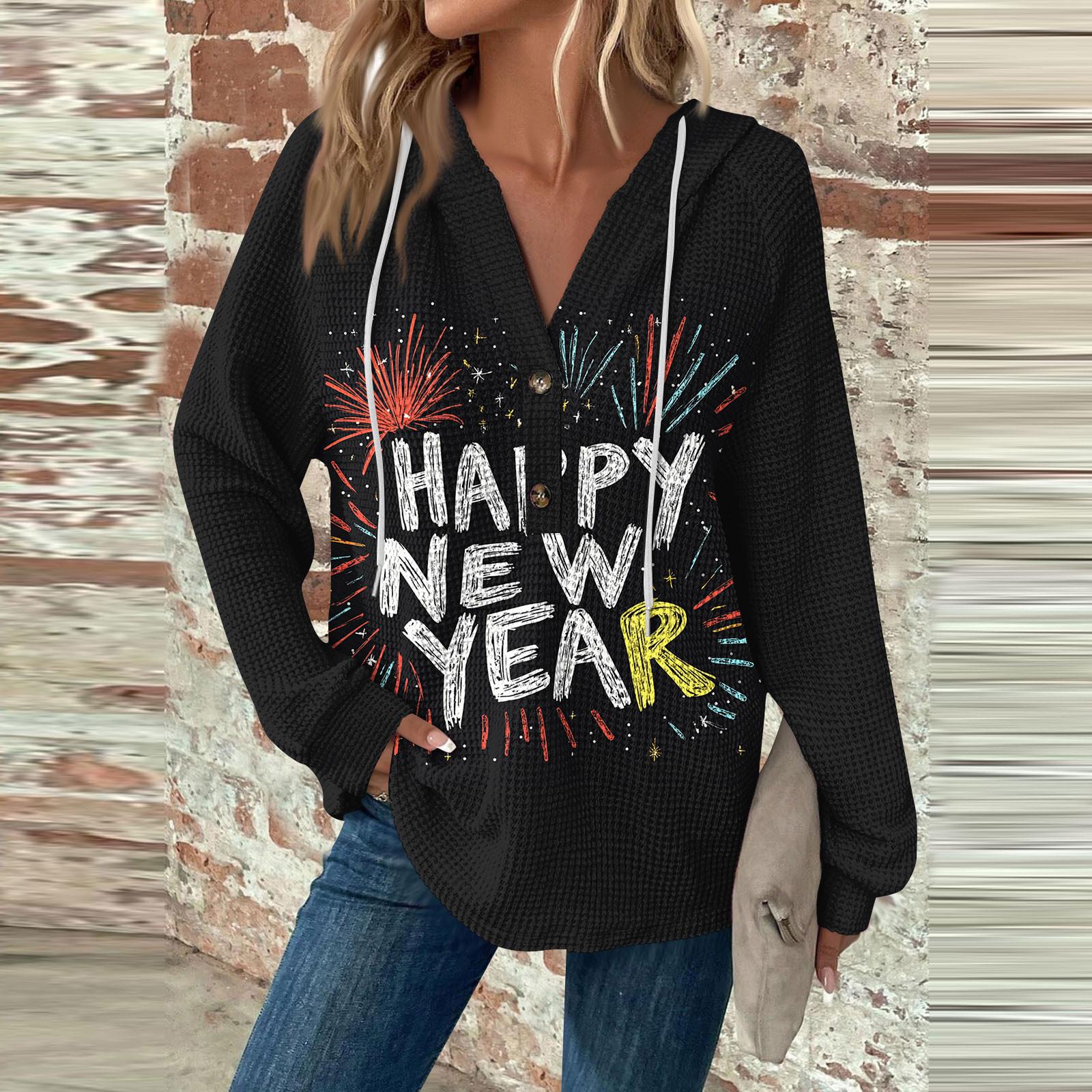 

Женская мода с длинным рукавом, завязками на шнурке, капюшоном, пуговицами, V-образным вырезом, повседневная толстовка с капюшоном и рождественским принтом M чёрный