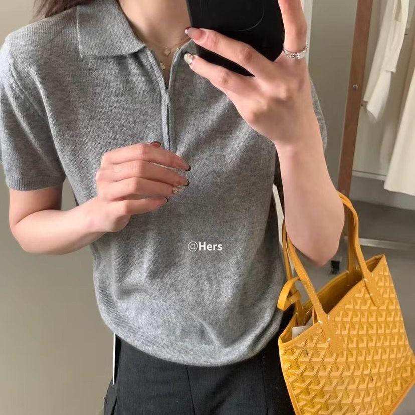 Spring Summer New Arrival Korean Simple and Versatile Polo Collar Short Sleeve Half Zip Knitted Sweater