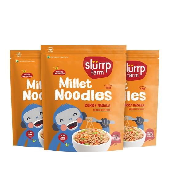Slurrp Farm No Maida Millet Noodles | Not Fried, No MSG | Curry Masala Flavour, Pack of 3 X 192g 600GM