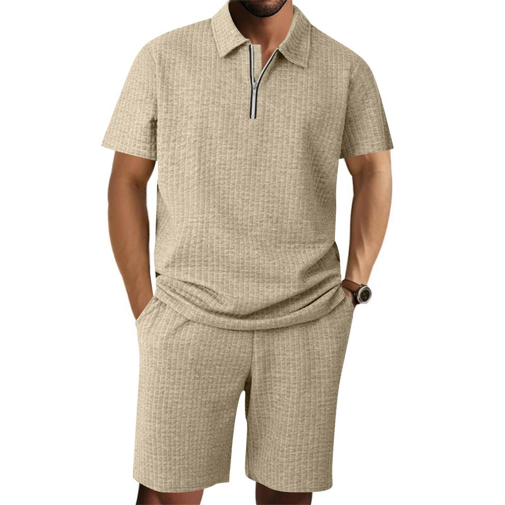Men's New Collared Short-sleeve Shirt And Shorts Casual Sports Set