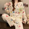 Imitation cotton ins style bow pajamas women's spring new fashion lazy long-sleeved loungewear two-piece set