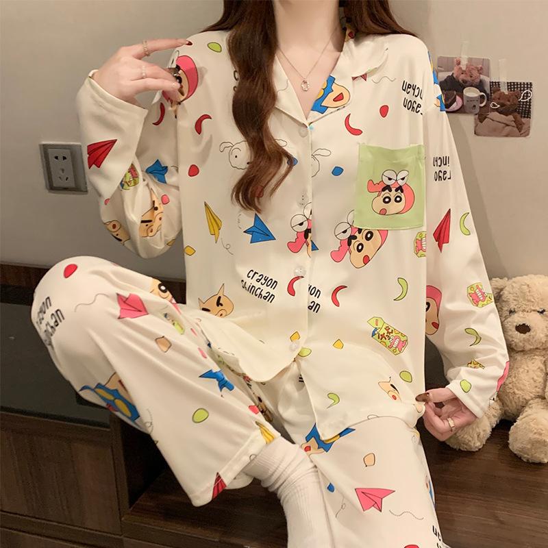 Imitation cotton ins style bow pajamas women's spring new fashion lazy long-sleeved loungewear two-piece set