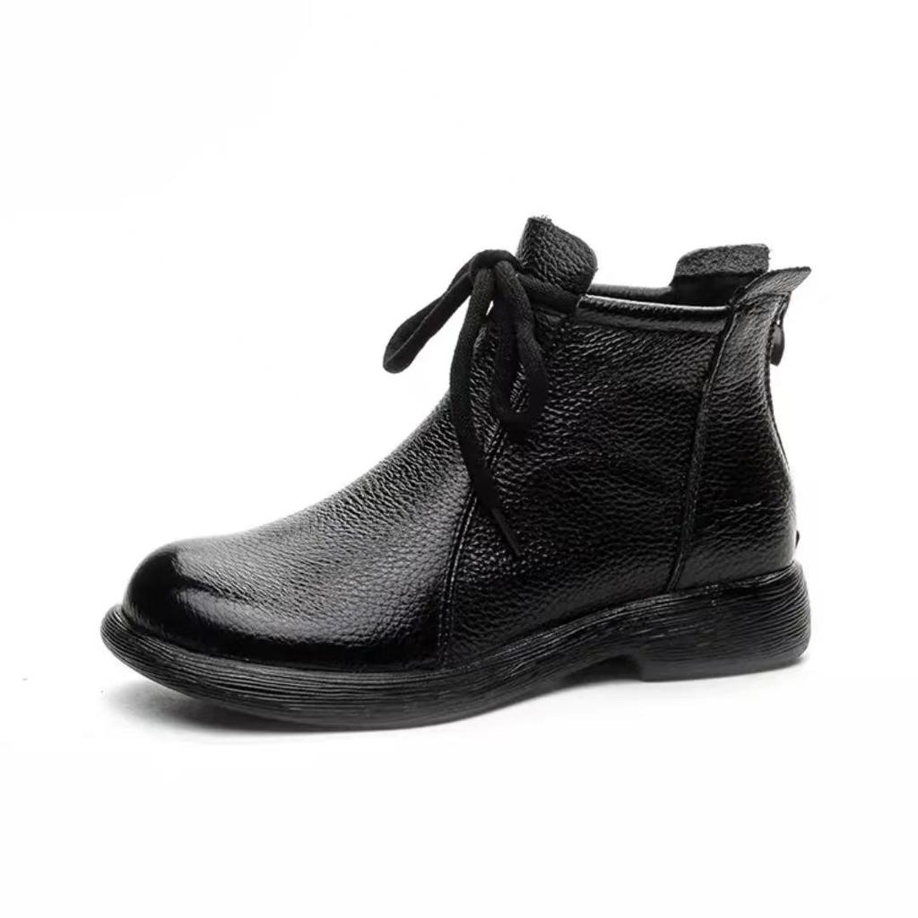 Botines planos cómodos de cuero genuino Superficie suave Suela suave Cómodos Versátiles Botas de cuero para mujer Cuero vacuno Botas antideslizantes 35-41