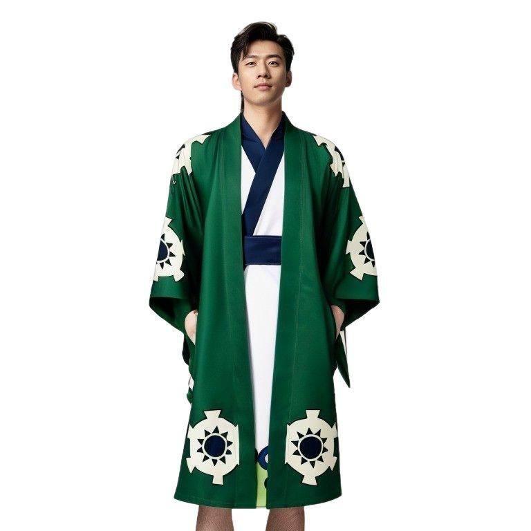 Zelené Kimono Roronoa Zoro Cosplay Anime Kostým Uniforma na Halloween Pánský Oblek Podšívka Paruka Vnější oděv Pásek Disfraz Halloween