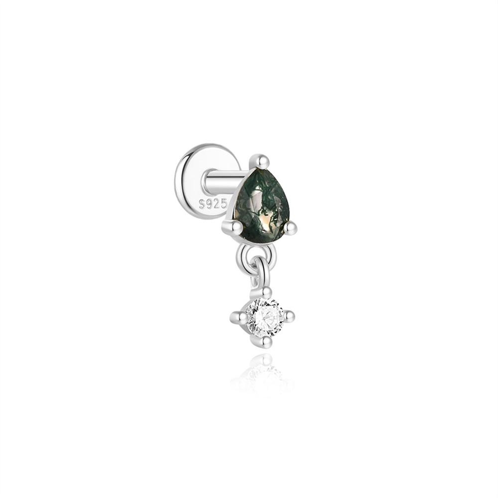 CANNER 1PC Natural Water Grass Horse Eye Zircon 925 Silver Piercing Earrings For Women Ins Simple Green Moss Earring