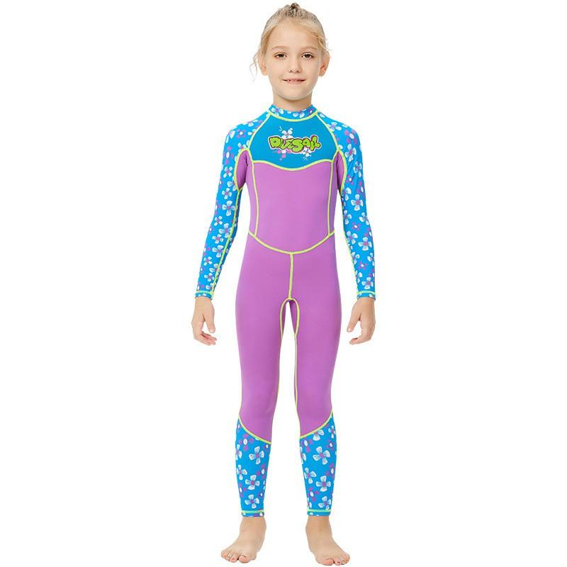 Kids UV Protection Long Sleeve One-Piece Swimsuit Swimming Diving Water Sports Girls 2-12 Years Nylon Spandex