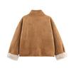 Womens Reversible Streetwear Jacket Winter 2025 Double-Sided Faux Leather Coat With Stand Collar Pocket Detail