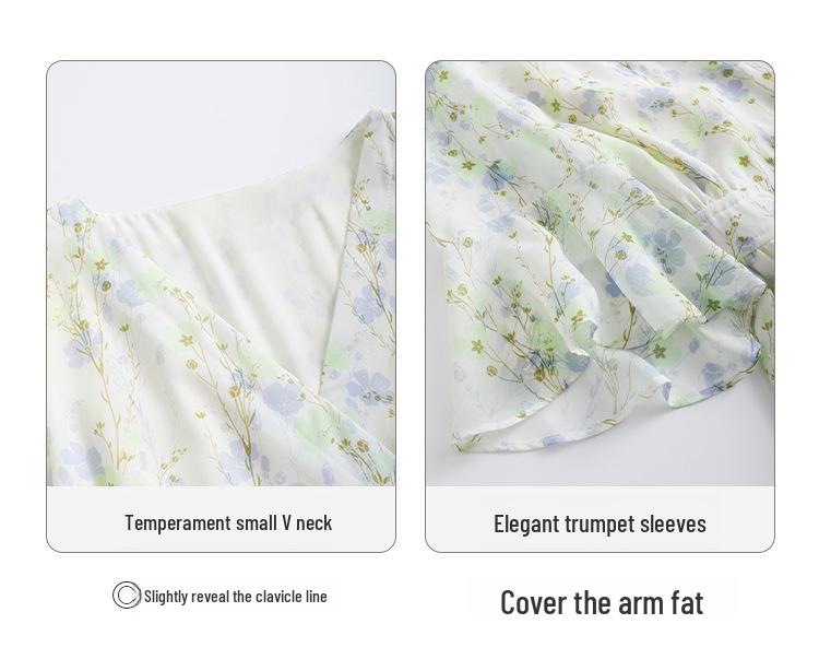 Women's Floral Chiffon Midi Dress - 2024 French Summer Slim Fit