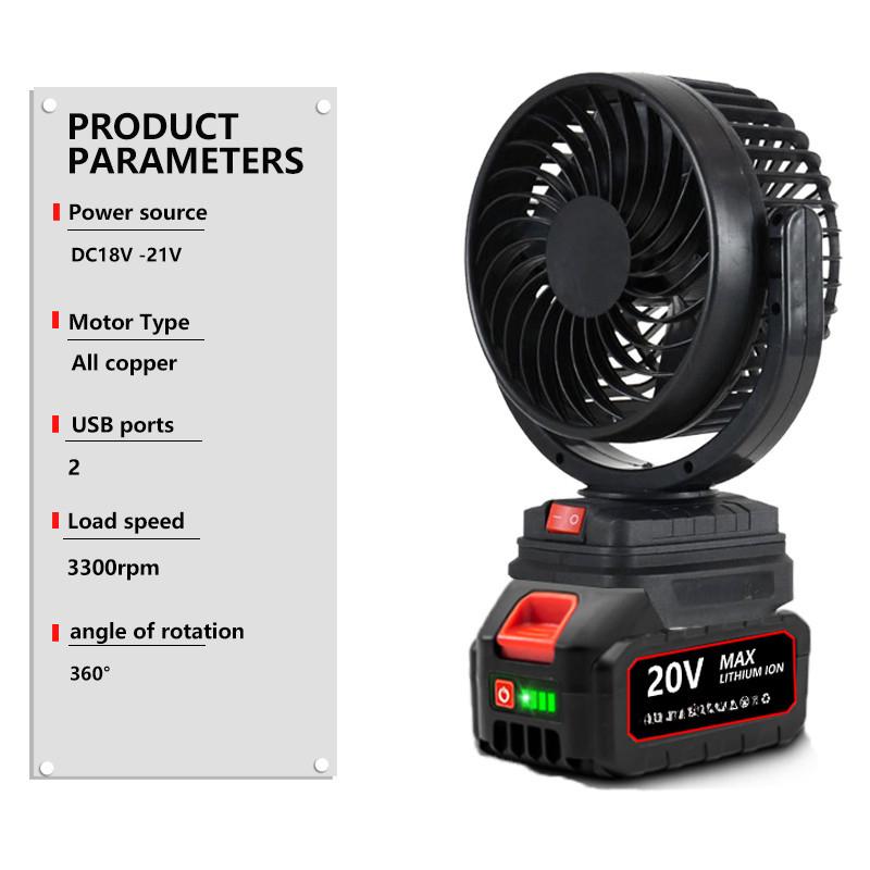 21V Kleiner Tragbarer Tisch-Camping-Ventilator Gebläse Kabelloser Wiederaufladbarer Ventilator Outdoor Lithium-Batterie Elektrischer Ventilator