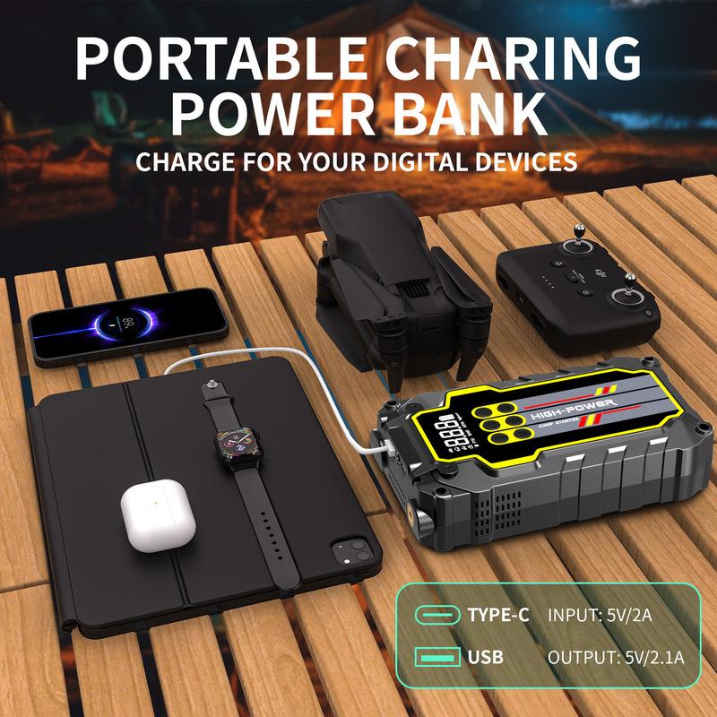 5-in-1 Car Jump Starter with Air Pump 2000A Portable Car Battery Starter 150PSI Tire Inflator 10000mAh Power Bank