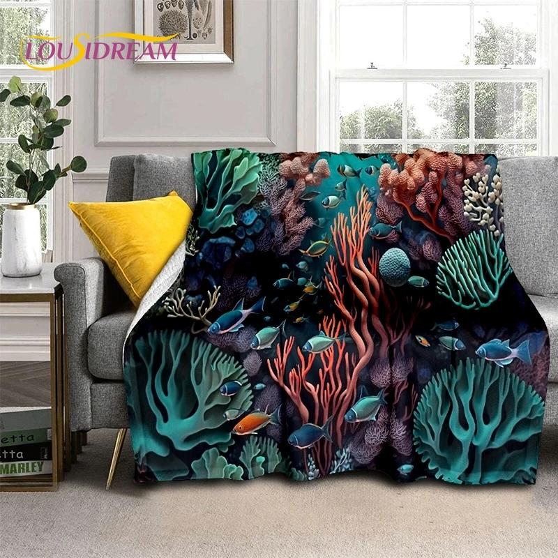 3D Vízalatti Világ Tengerfenék Delfin Rajzfilm Puha Flanel Takaró Ágyakhoz Hálószobába Kanapéra Piknikhez, Dobótakaró Kültéri Szabadidőhöz