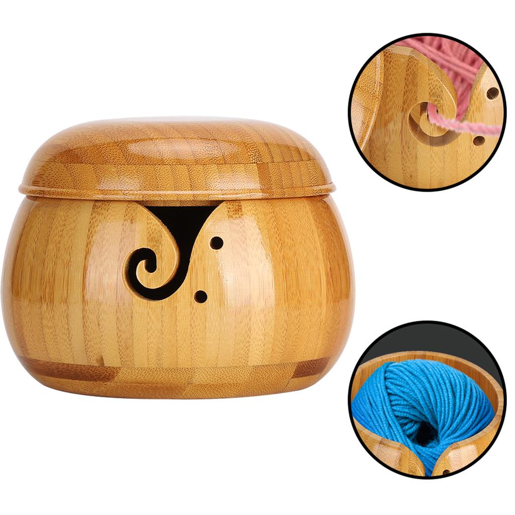 Wooden Yarn Storage Bowl Environmentally Friendly for Household Circular with Lid Crafted Box
