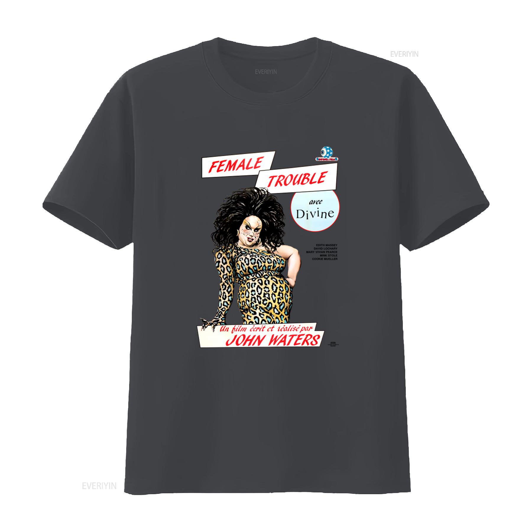 

Female Trouble John Waters French Promo T Shirt with Divine Print Retro Cult Film Design vintage Washed Comfortable Versatile 4XL