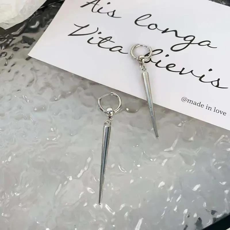 Punk Hip Hop Silver Color Rivet Drop Earrings for Women Men Gothic Metal Geometric Cone Pendant Earrings Y2K Party  Gifts