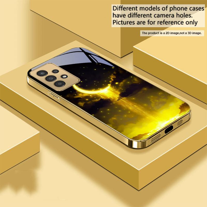 

The golden moonlit sky For Samsung A73 A72 A71 A42 A56 A55 A54 A53 A52s A52 A51 A36 A35 A34 A33 A32 A16 Golden glass phone case Galaxy A73 5G
